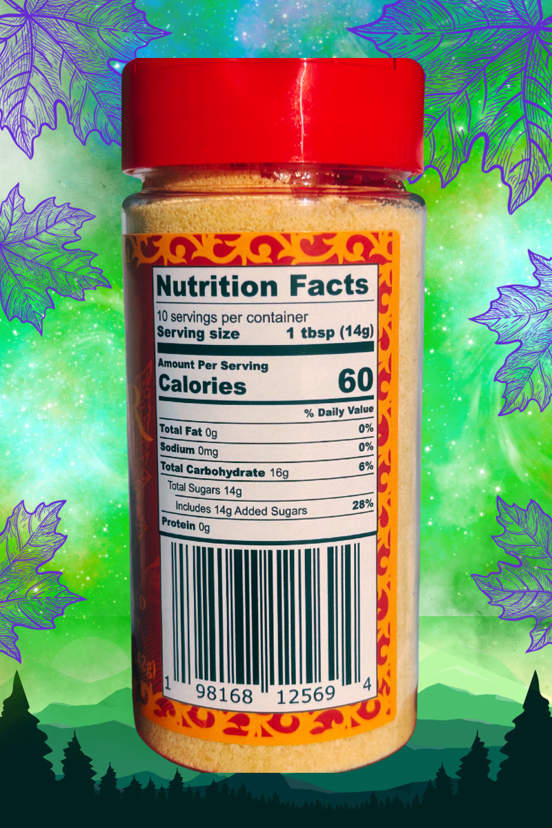 Nutritional Fact Panel  (NFP) for maple ginger sugar