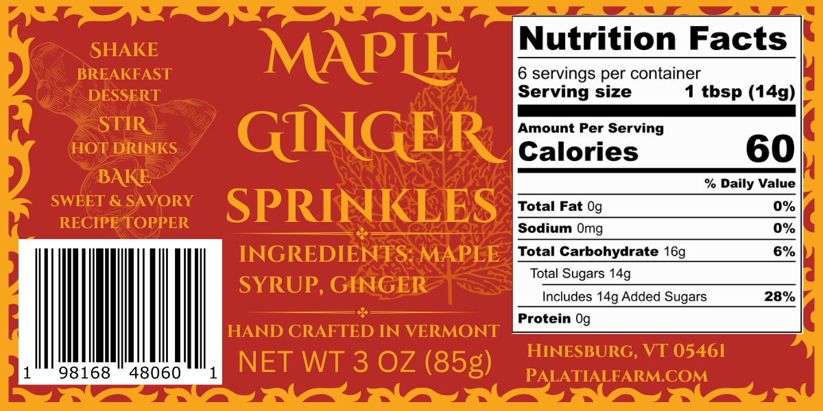 Nutritional Fact Panel (NFP) Maple Ginger Sprinkles