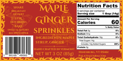 Nutritional Fact Panel (NFP) Maple Ginger Sprinkles